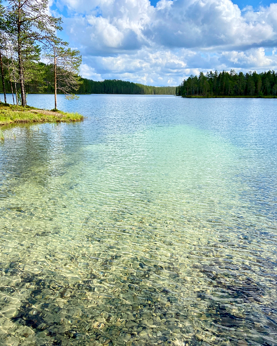 Soiperoisen turkoosin värinen ranta.