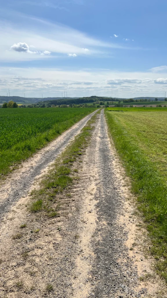 Pyöräreitti peltojen keskellä Keski-Saksassa.