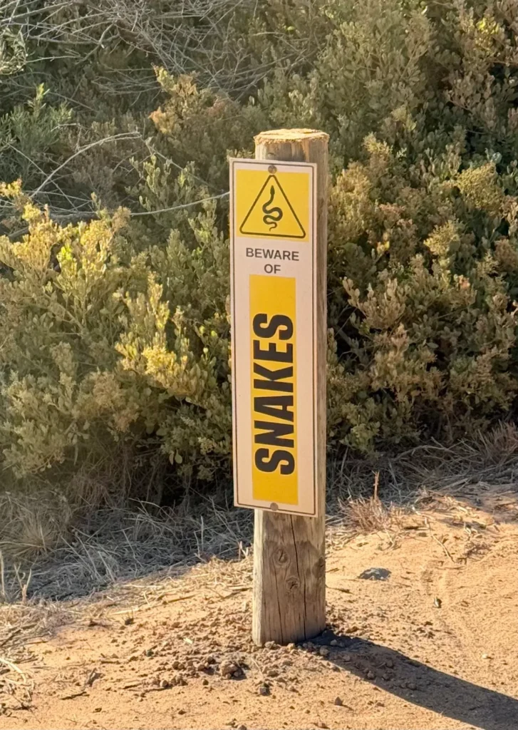 Käärmevaroituskyltti Coro Parkissa Austaliassa.