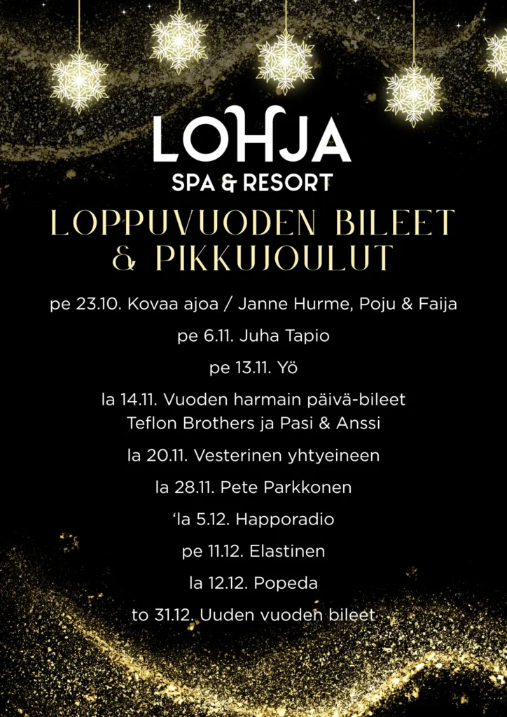 Listauksessa vuoden 2026 esiintyjät Lohja Spassa.