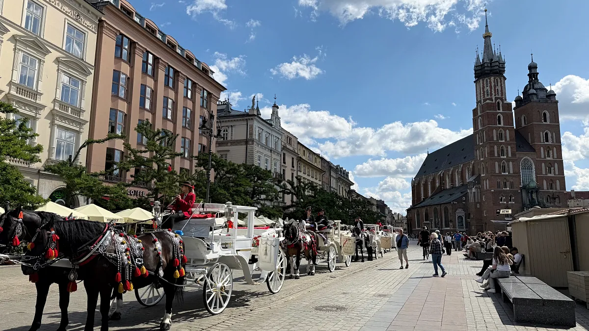 Krakovan upea vanhakaupunki.